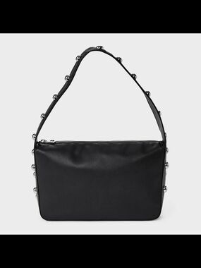 Black Stud-Accent Shoulder Bag